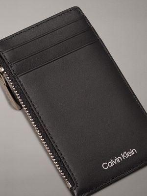pvh black leather cardholder with zip for men calvin klein