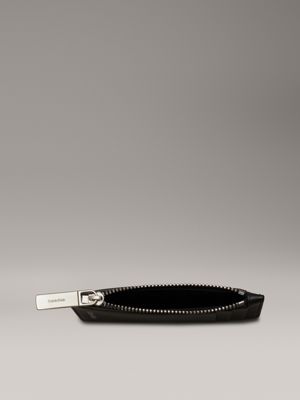 pvh black leather cardholder with zip for men calvin klein