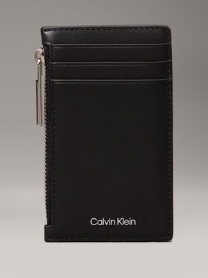 black leather cardholder with zip for men calvin klein