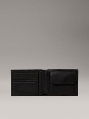 twill mono black logo leather billfold wallet for men calvin klein