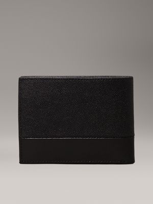 black caviar grain/smooth leather trifold wallet for men calvin klein