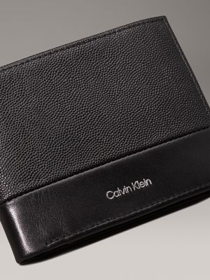 black caviar grain/smooth leather trifold wallet for men calvin klein