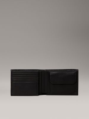 black caviar grain/smooth leather trifold wallet for men calvin klein