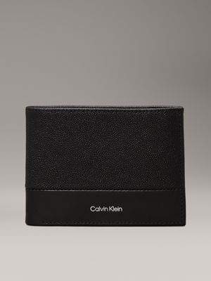 black leather trifold wallet for men calvin klein