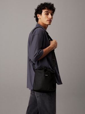 black nylon convertible bucket bag for men calvin klein