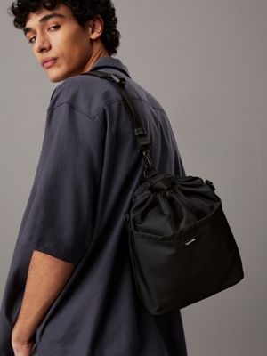 black nylon convertible bucket bag for men calvin klein