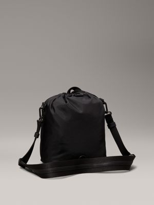 black nylon convertible bucket bag for men calvin klein