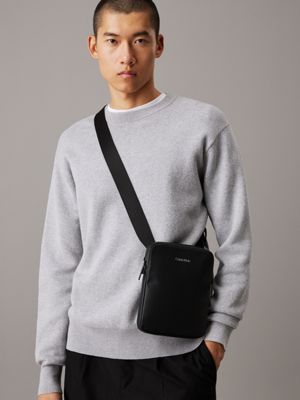 black caviar flat crossbody bag for men calvin klein