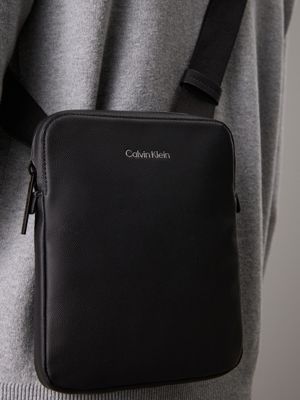 black caviar flat crossbody bag for men calvin klein