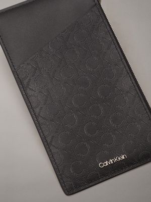 twill mono black logo leather phone wallet for men calvin klein