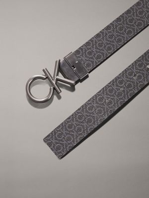 ck black smooth/classic mono leather reversible logo belt for men calvin klein