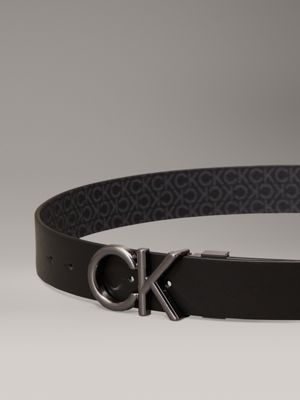 ck black smooth/classic mono leather reversible logo belt for men calvin klein