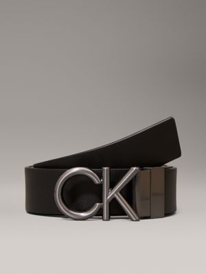 ck black smooth/classic mono leather reversible logo belt for men calvin klein