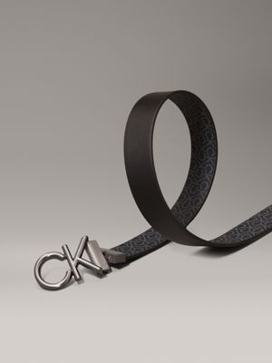 ck black smooth/classic mono leather reversible logo belt for men calvin klein