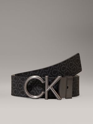 black leather reversible logo belt for men calvin klein