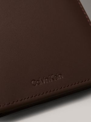 dark brown smooth leather rfid trifold wallet for men calvin klein