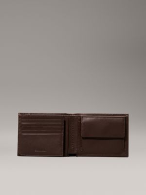 dark brown smooth leather rfid trifold wallet for men calvin klein