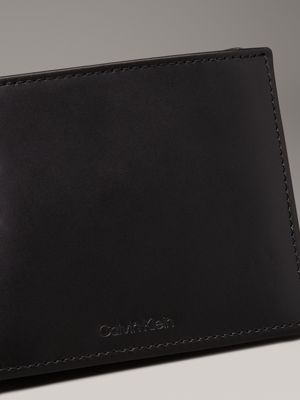 ck black smooth skórzany składany portfel trzyczęściowy z blokadą rfid dla mężczyźni - calvin klein