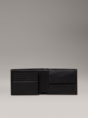 ck black smooth skórzany składany portfel trzyczęściowy z blokadą rfid dla mężczyźni - calvin klein