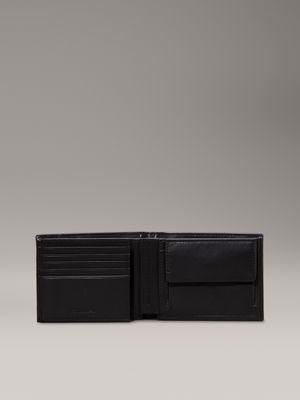 ck black smooth leather rfid trifold wallet for men calvin klein