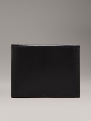 black leather rfid trifold wallet for men calvin klein