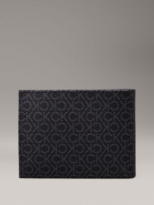 classic mono black logo trifold wallet for men calvin klein