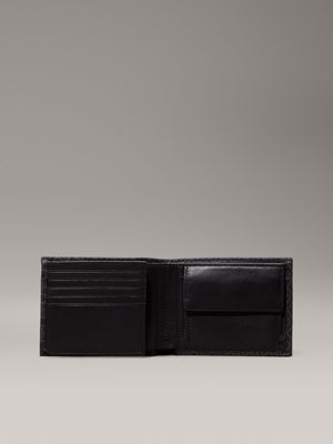 classic mono black logo trifold wallet for men calvin klein