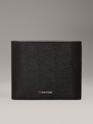 black leather rfid trifold wallet for men calvin klein