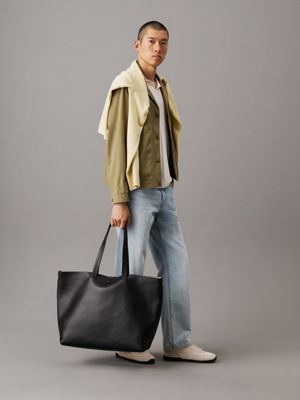 ck black leather tote bag for men calvin klein