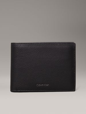 black leather rfid trifold wallet for men calvin klein