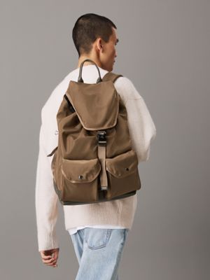 brown flap backpack for men calvin klein jeans