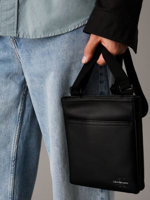 black flat crossbody bag for men calvin klein jeans