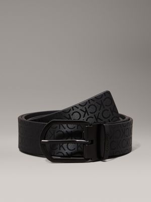 black leather logo belt for men calvin klein