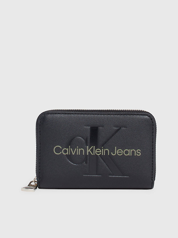 portefeuille zippé rfid avec logo black/dark juniper pour femmes calvin klein jeans