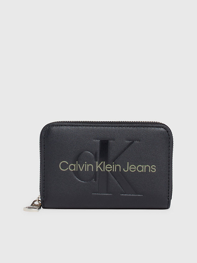 black rfid portemonnee met logo en rits rondom voor dames - calvin klein jeans