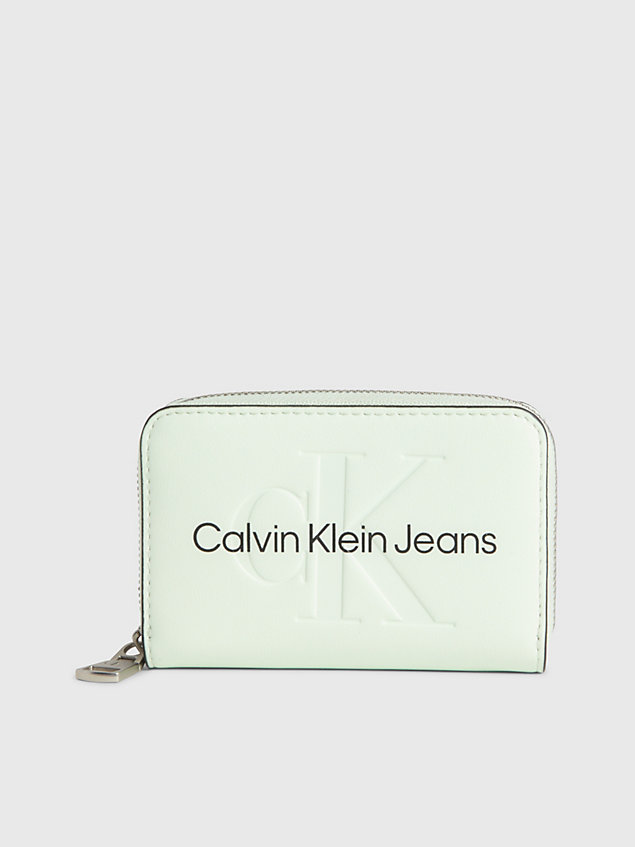 portafoglio con zip integrale e logo green da donna calvin klein jeans