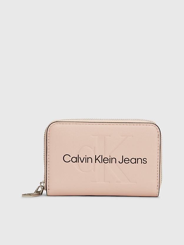 pale conch rfid portemonnee met logo en rits rondom voor dames - calvin klein jeans