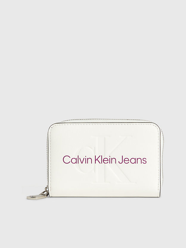 ivory portemonnee met rits rondom en logo voor dames - calvin klein jeans