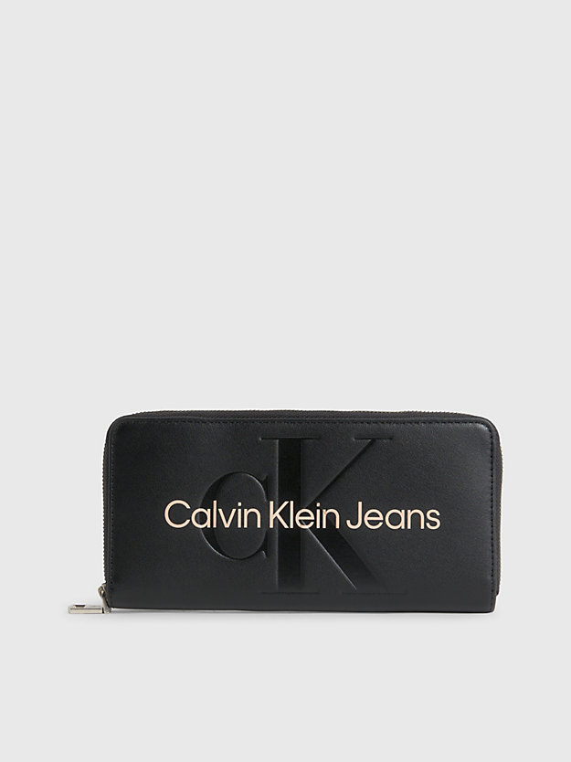 black with rose portemonnee met rits rondom en logo voor dames - calvin klein jeans
