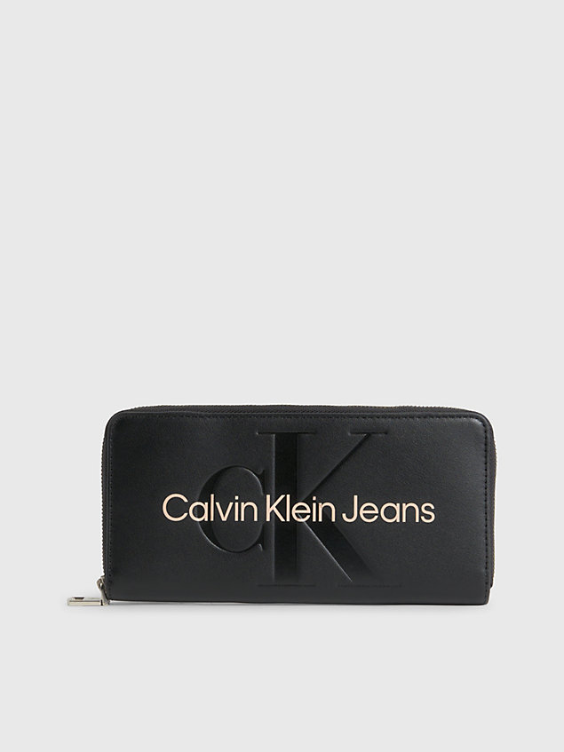 black portemonnee met rits rondom en logo voor dames - calvin klein jeans