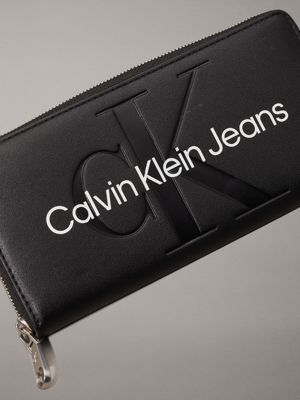 black/white rfid zip around wallet for women calvin klein jeans