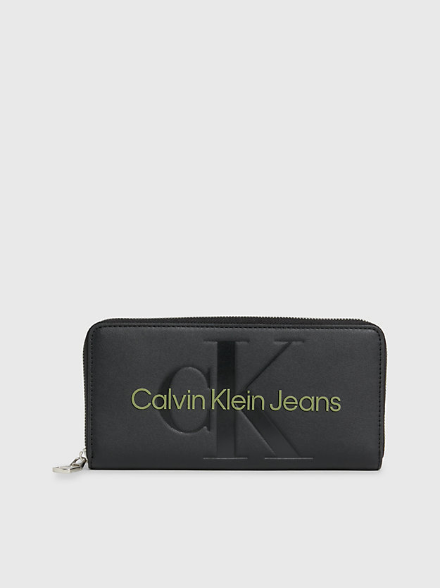 black/dark juniper rfid portemonnee met logo en rits rondom voor dames - calvin klein jeans