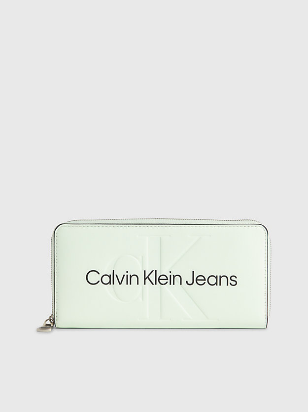 portafoglio con zip integrale e logo mint da donna calvin klein jeans