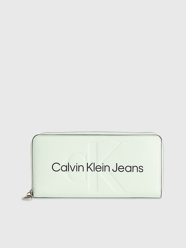 portafoglio con zip integrale rfid green da donna calvin klein jeans