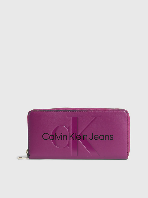 amaranth portemonnee met rits rondom en logo voor dames - calvin klein jeans