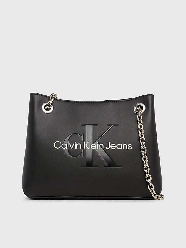 black/metallic logo wandelbare schultertasche für damen - calvin klein jeans