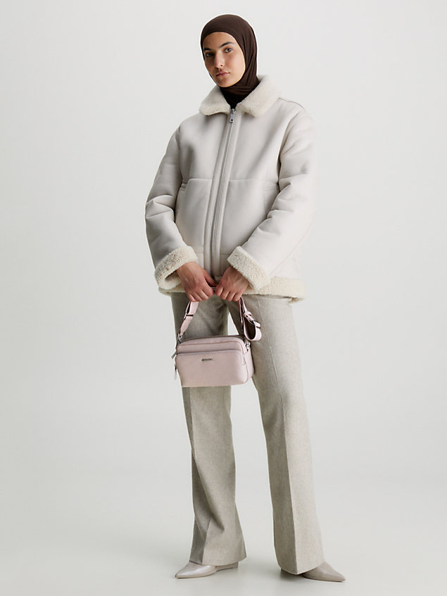 grey faux leather crossbody bag for women calvin klein