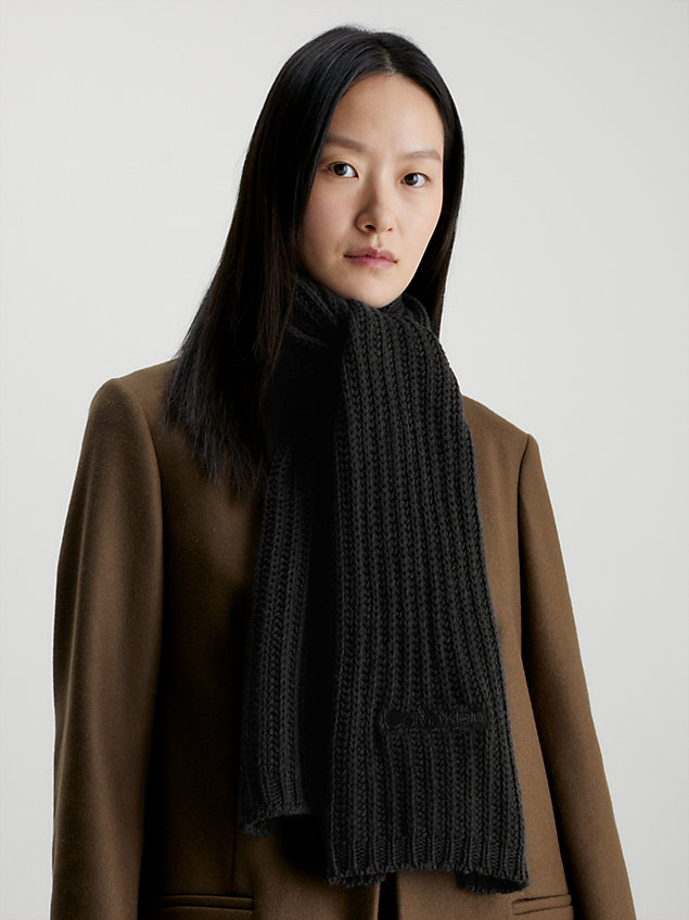 black cotton wool blend scarf for women calvin klein