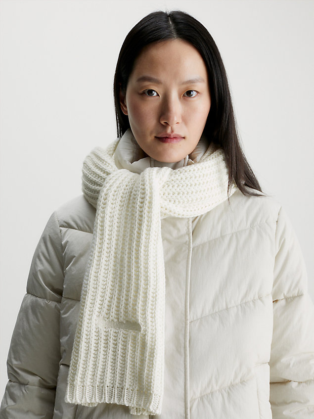 white cotton wool blend scarf for women calvin klein
