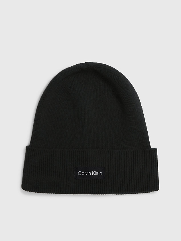 black czapka z mieszanki wełny i bawełny dla kobiety - calvin klein